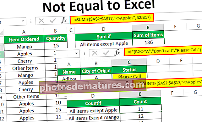 No és igual a Excel