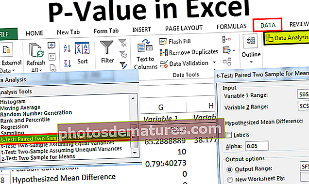 Valor P a Excel